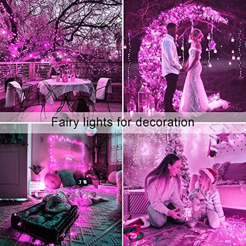 2 Pack Solar Fairy Lights, 33ft 100 LED Solar String Lights, Pink in Pink, alternate view 6