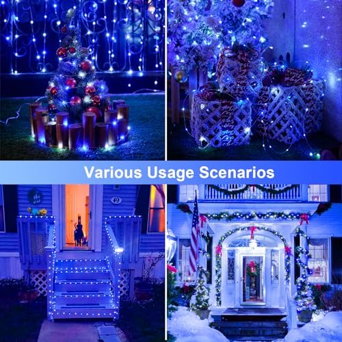 2 Pack Solar Fairy Lights, Each 33FT 100 LED, Blue and White, alternate view 5