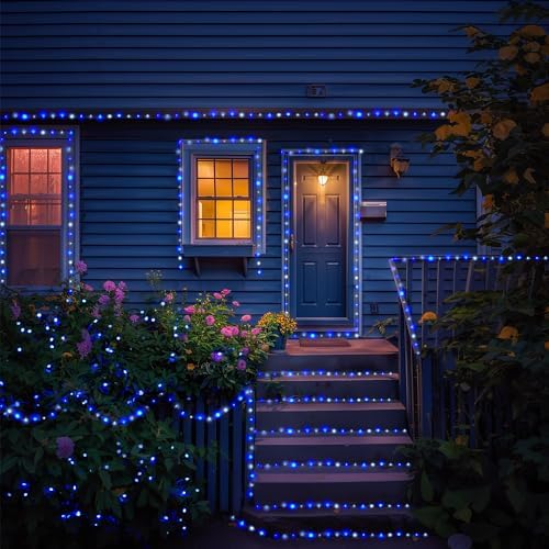 2 Pack Solar Fairy Lights, Each 33FT 100 LED, Blue and White, alternate view 7