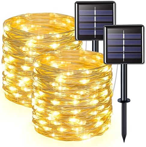 2 Pack Solar Fairy Lights, Total 200 LED 66FT Solar String Lights