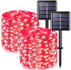 2 Pack Solar Fariy Lights, Each 33FT 100 LED Red Halloween Lights