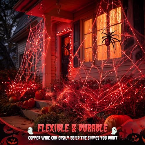 2 Pack Solar Fariy Lights, Each 33FT 100 LED Red Halloween Lights, alternate view 4