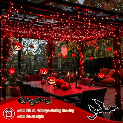 2 Pack Solar Fariy Lights, Each 33FT 100 LED Red Halloween Lights, alternate view 5