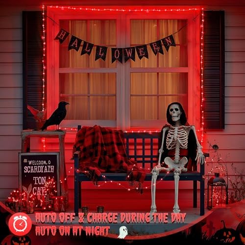 2 Pack Solar Fariy Lights, Each 33FT 100 LED Red Halloween Lights, alternate view 6