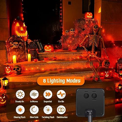 2 Pack Solar Halloween Lights, 33FT 100 LED Orange Fairy Lights, alternate view 6