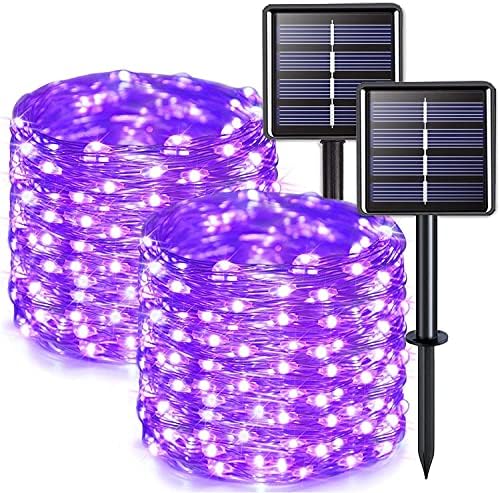 2 Pack Solar Halloween Lights, 33FT 100 LED Purple Fairy Lights