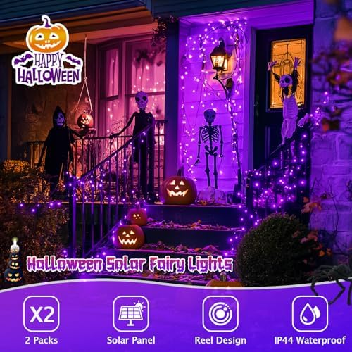2 Pack Solar Halloween Lights, 33FT 100 LED Purple Fairy Lights, alternate view 2