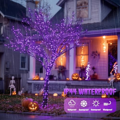 2 Pack Solar Halloween Lights, 33FT 100 LED Purple Fairy Lights, alternate view 5