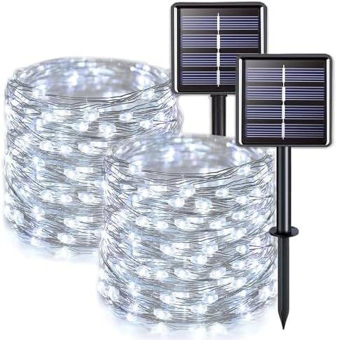 2 Pack Solar String Lights Outdoor Total 66FT 200LED Fairy Lights