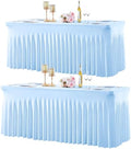 2 Pack Spandex Baby Blue Fitted Table Cloth for 8ft Rectangle Tables Light Blue Stretch Tablecloth Banquet Table
