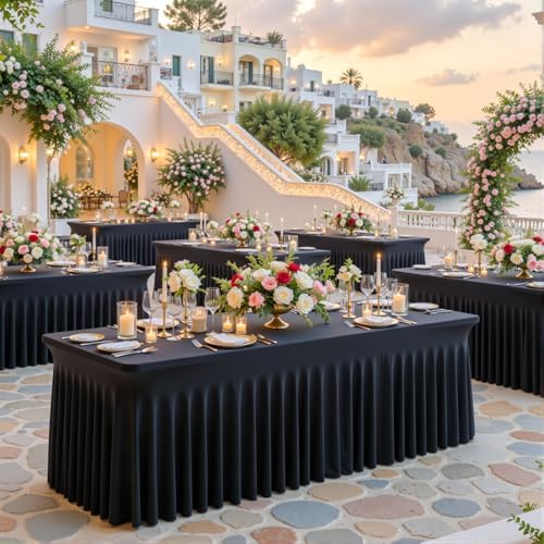 2 Pack Spandex Black Fitted Table Cloth for 6ft Rectangle Tables Black Stretch Tablecloth Table Covers Skirt, alternate view
