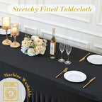 2 Pack Spandex Black Fitted Table Cloth for 6ft Rectangle Tables Black Stretch Tablecloth Table Covers Skirt, alternate view