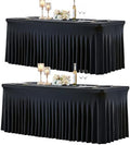 2 Pack Spandex Black Fitted Table Cloth for 8ft Rectangle Tables Black Stretch Tablecloth Table Covers Skirt