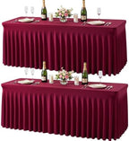 2 Pack Spandex Burgundy Fitted Table Cloth for 8ft Rectangle Tables Burgundy Stretch Tablecloth Table Covers