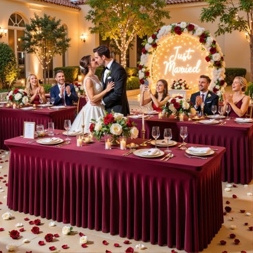 2 Pack Spandex Burgundy Fitted Table Cloth for 8ft Rectangle Tables Burgundy Stretch Tablecloth Table Covers, alternate view