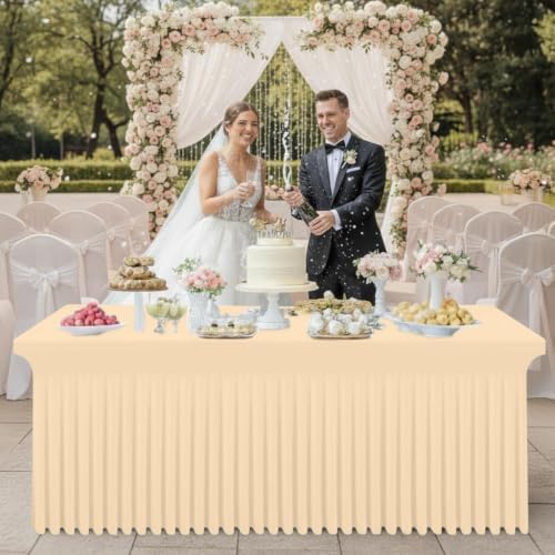2 Pack Spandex Elastic Fitted Table Cloth Skirt for 4FT Table, alternate view 4
