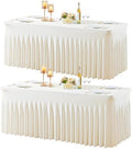 2 Pack Spandex Ivory Fitted Table Cloth for 6ft Rectangle Tables Ivory Stretch Tablecloth Banquet Table Covers