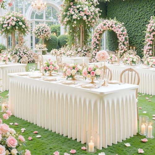 2 Pack Spandex Ivory Fitted Table Cloth for 6ft Rectangle Tables Ivory Stretch Tablecloth Banquet Table Covers, alternate