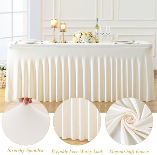2 Pack Spandex Ivory Fitted Table Cloth for 6ft Rectangle Tables Ivory Stretch Tablecloth Banquet Table Covers, alternate
