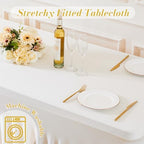2 Pack Spandex Ivory Fitted Table Cloth for 6ft Rectangle Tables Ivory Stretch Tablecloth Banquet Table Covers, alternate
