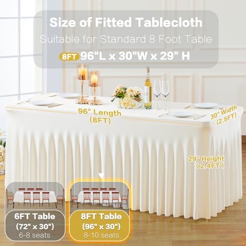 2 Pack Spandex Ivory Fitted Table Cloth for 8ft Rectangle Tables Ivory Stretch Tablecloth Banquet Table Covers, alternate