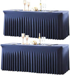 2 Pack Spandex Navy Blue Fitted Table Cloth for 6ft Rectangle Tables Navy Blue Stretch Tablecloth Banquet Table