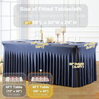 2 Pack Spandex Navy Blue Fitted Table Cloth for 8ft Rectangle Tables Navy Blue Stretch Tablecloth Banquet Table, alternate