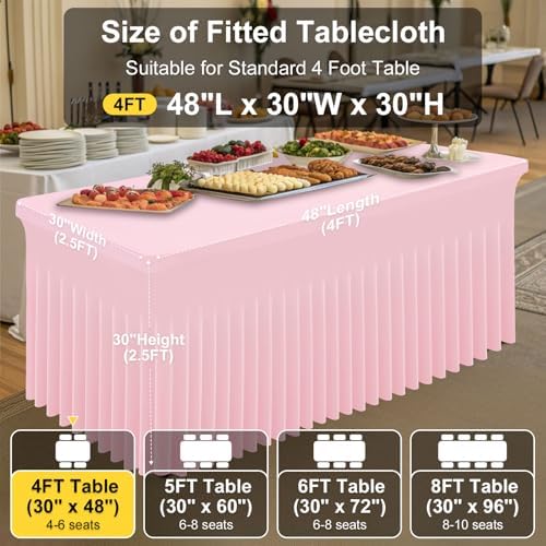 2 Pack Spandex Open Back Tablecloth, Elastic Fitted Stretch Tablecloth for 4FT Rectangle Tables, Waterproof, alternate view 4