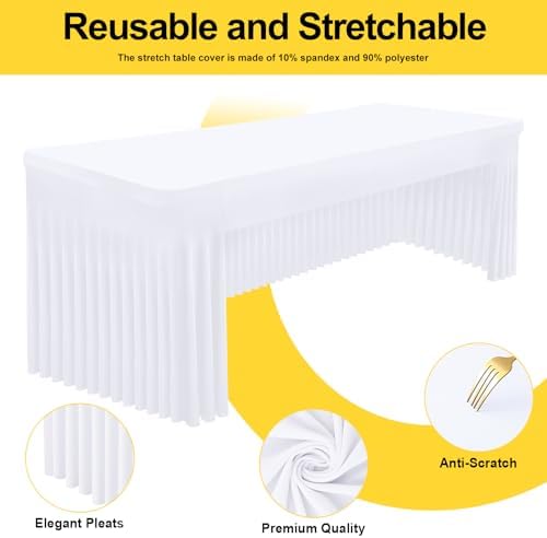 2 Pack Spandex Open Back Tablecloth, Elastic Fitted Stretch Tablecloth for 4FT Rectangle Tables, Waterproof, alternate view 2