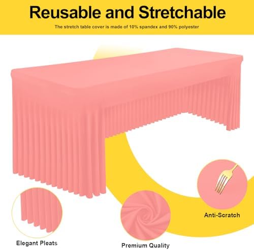 2 Pack Spandex Open Back Tablecloth, Elastic Fitted Stretch Tablecloth for 6FT Rectangle Tables, Waterproof, alternate view 2