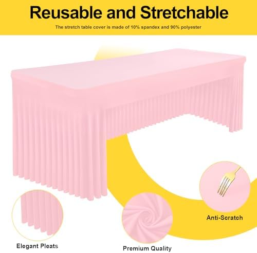 2 Pack Spandex Open Back Tablecloth, Elastic Fitted Stretch Tablecloth for 8FT Rectangle Tables, Waterproof, alternate view 2