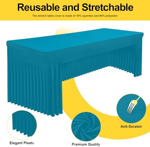 2 Pack Spandex Open Back Tablecloth, Elastic Fitted Stretch Tablecloth for 6FT Rectangle Tables, Waterproof, alternate view 2