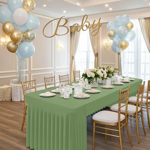 2 Pack Spandex Open Back Tablecloth, Elastic Fitted Stretch Tablecloth for 8FT Rectangle Tables, Waterproof, alternate view 5
