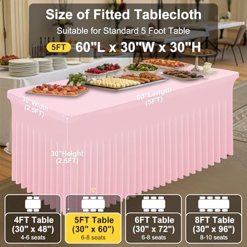 2 Pack Spandex Open Back Tablecloth, Elastic Fitted Stretch Tablecloth for 5FT Rectangle Tables, Waterproof, alternate view 4
