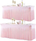 2 Pack Spandex Pink Fitted Table Cloth for 8ft Rectangle Tables Pink Stretch Tablecloth Table Covers Skirt