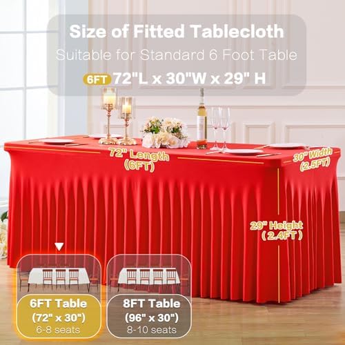 2 Pack Spandex Red Fitted Table Cloth for 6ft Rectangle Tables Red Stretch Tablecloth Table Covers Skirt Banquet, alternate