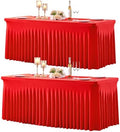 2 Pack Spandex Red Fitted Table Cloth for 8ft Rectangle Tables Red Stretch Tablecloth Table Covers Skirt Banquet