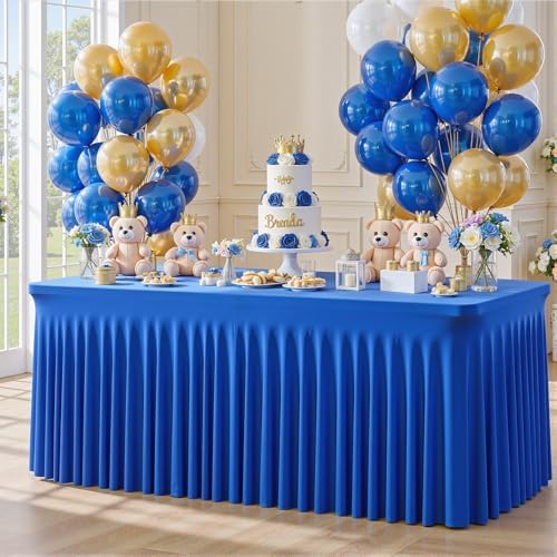 2 Pack Spandex Royal Blue Fitted Table Cloth for 6ft Rectangle Tables Blue Tablecloth Stretch Table Covers Skirt, alternate