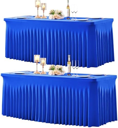 2 Pack Spandex Royal Blue Fitted Table Cloth for 8ft Rectangle Tables Blue Tablecloth Stretch Table Covers