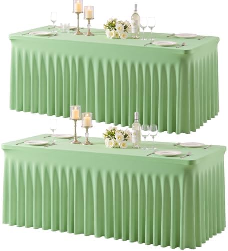 2 Pack Spandex Sage Green Fitted Table Cloth for 6ft Rectangle Tables Sage Green Stretch Tablecloth Table Covers