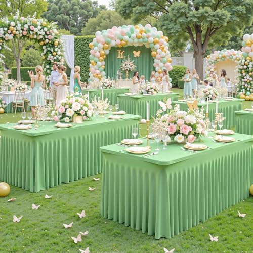 2 Pack Spandex Sage Green Fitted Table Cloth for 6ft Rectangle Tables Sage Green Stretch Tablecloth Table Covers, alternate