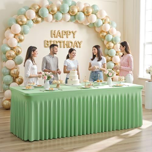 2 Pack Spandex Sage Green Fitted Table Cloth for 6ft Rectangle Tables Sage Green Stretch Tablecloth Table Covers, alternate