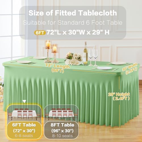 2 Pack Spandex Sage Green Fitted Table Cloth for 6ft Rectangle Tables Sage Green Stretch Tablecloth Table Covers, alternate
