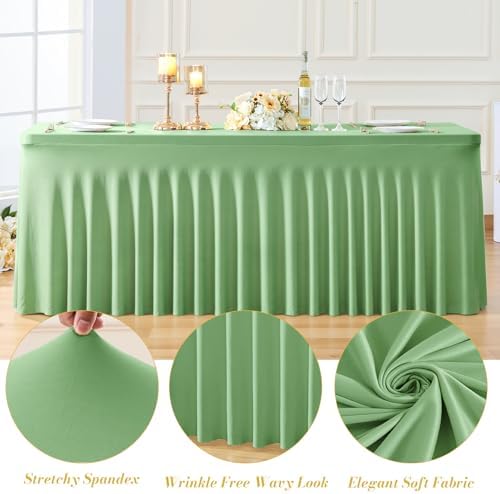 2 Pack Spandex Sage Green Fitted Table Cloth for 6ft Rectangle Tables Sage Green Stretch Tablecloth Table Covers, alternate