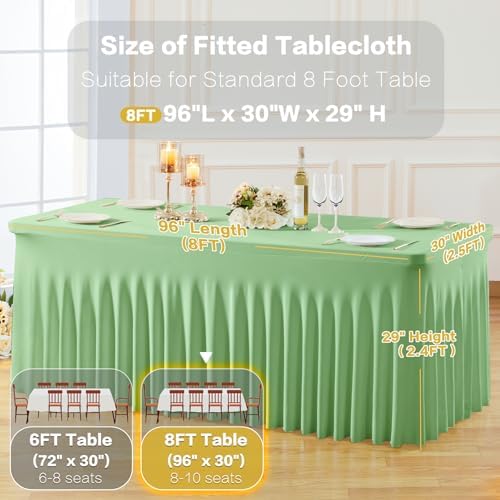 2 Pack Spandex Sage Green Fitted Table Cloth for 8ft Rectangle Tables Sage Green Stretch Tablecloth Table Covers, alternate