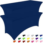 2 Pack Spandex Table Cloth 42x42in, Elastic Fitted Navy Tablecloth in Navy