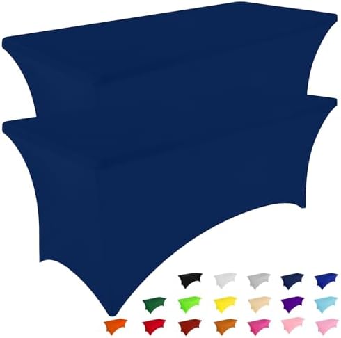 2 Pack Spandex Table Cloth 42x42in, Elastic Fitted Navy Tablecloth in Navy