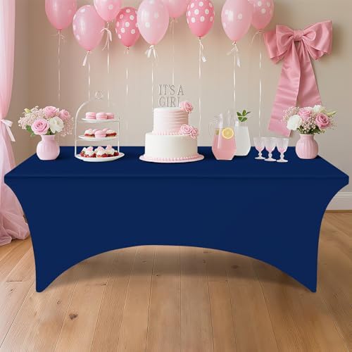 2 Pack Spandex Table Cloth 42x42in, Elastic Fitted Navy Tablecloth in Navy, alternate view 7