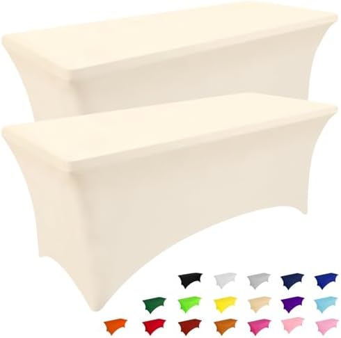 2 Pack Spandex Table Cloth 4FT, Elastic Fitted Beige Tablecloth in Beige
