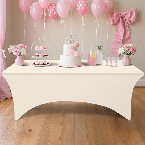 2 Pack Spandex Table Cloth 4FT, Elastic Fitted Beige Tablecloth in Beige, alternate view 6